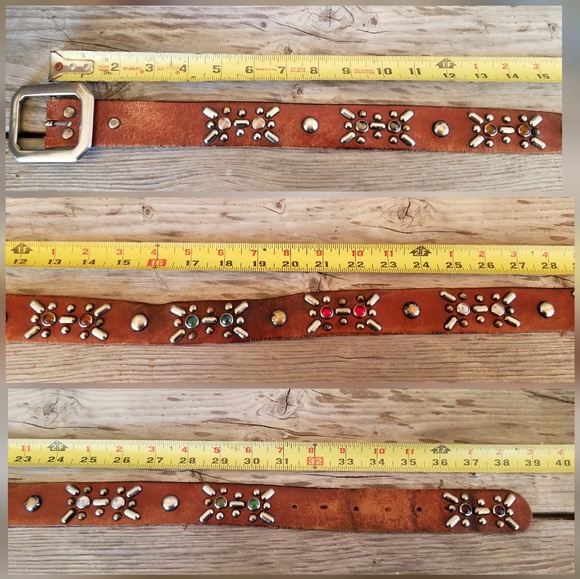 Vintage Studded Jeweled Western Leather Belt - Picture 5 of 8